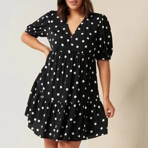 Ever New Curve Ingrid Dress Polka Dot  Tiered Mini Black & White 18 NWT